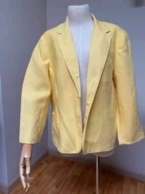 Talbots yellow Irish Linen blazer suit Jacket size 18 Preowned